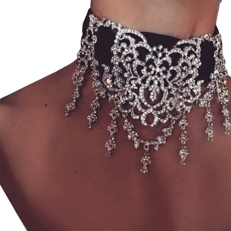 Di lusso Del Rhinestone Choker Collana Di Cristallo Delle Donne del choker gotico Maxi dichiarazione Della Collana 2018 dei monili di modo Del Collare Collier femme