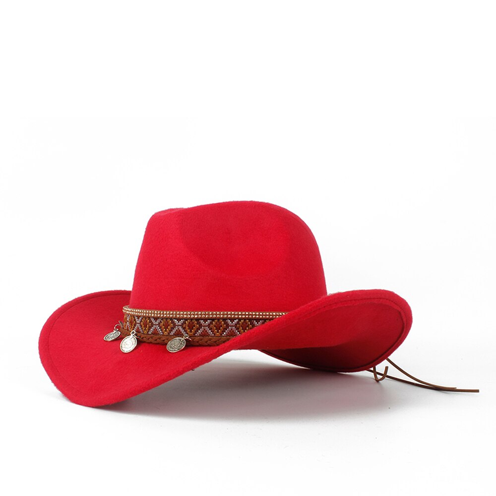 Western Cowboy Hoed Voor Kind Roll-up Rand Jongen Meisje Tovenaar Outblack Sombrero Hombre Jazz Cap Maat 52 -54: Red