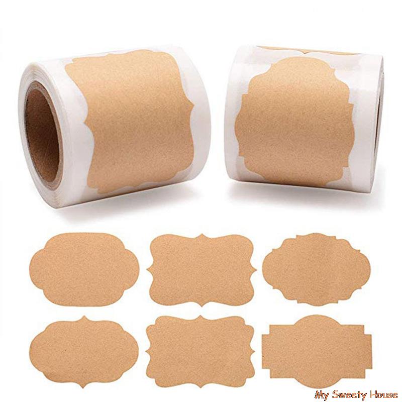 300pcs Kraft Paper Stickers Blank Handmade Sticker Adhesive Labels Scrapbooking Christmas Package Envelope Jar Bottle Label