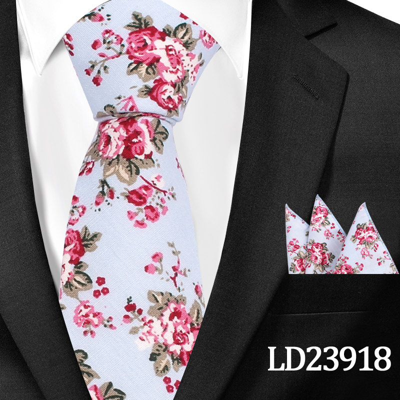 Neue lässig Blumen Baumwolle Krawatten Und Tasche Platz setzt Blume Drucken Dünne Krawatte Für Männer Mens Hals Binden Krawatte 6cm Dünne Krawatten: LD23918