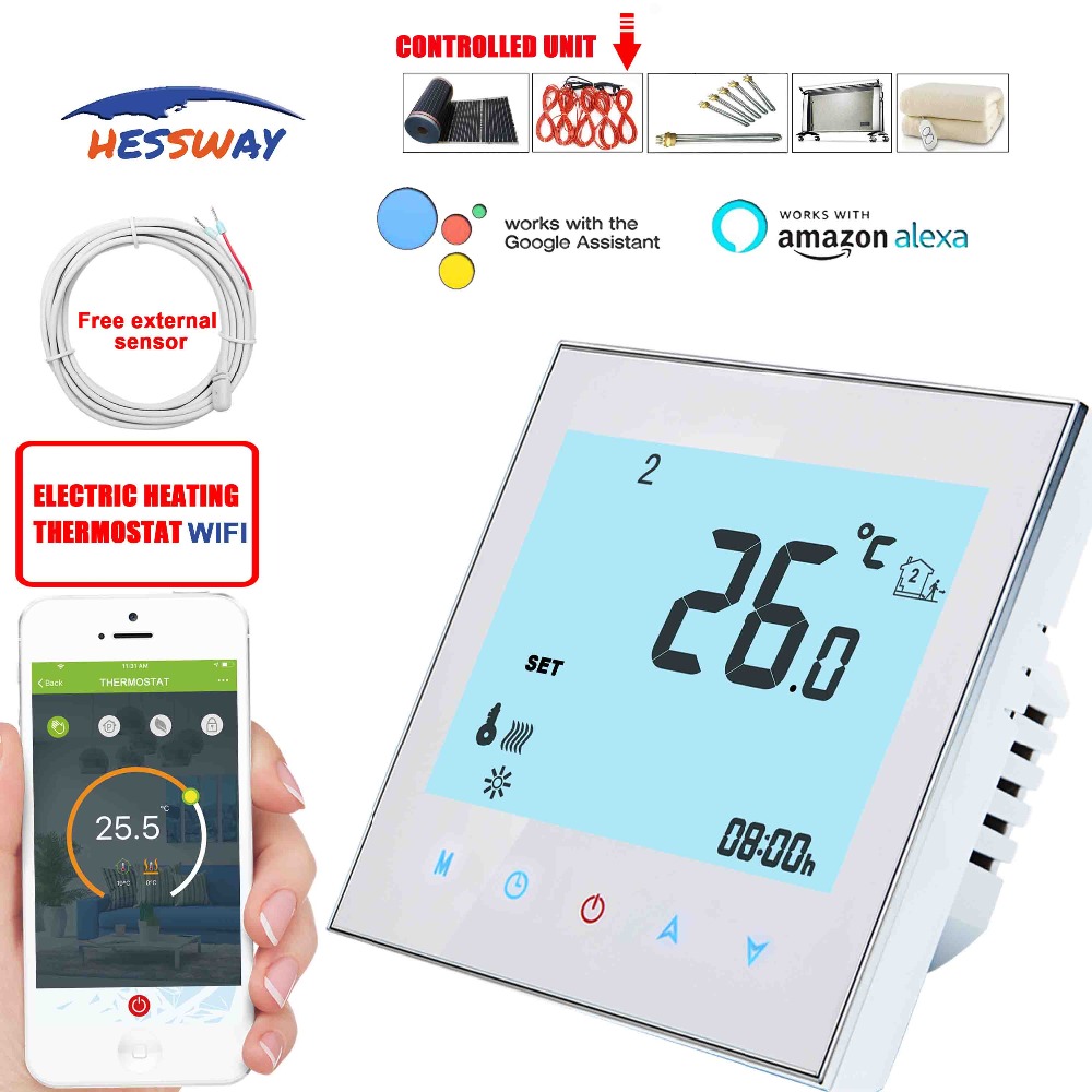 HESSWAY-termostato de calefacción por suelo radiante, termostato con WIFI, aplicación TUYA, 16A, cable de calefacción, película de calefacción eléctrica