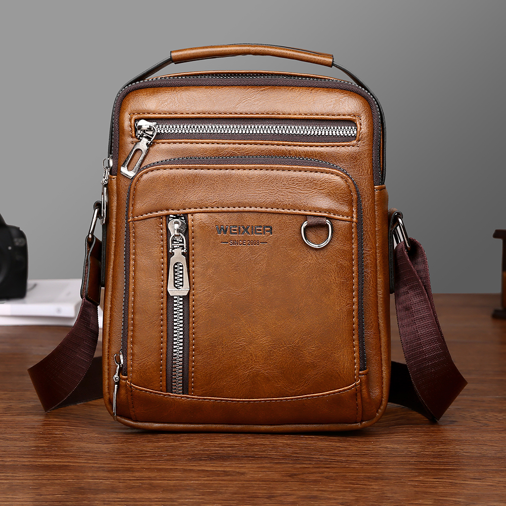 Mannen Schoudertas voor 9.7 "iPad Mannen PU Leer Mannen Crossbody Tassen Business Mannelijke Effen Messenger Bag reistas mannen Handtas: Kaki