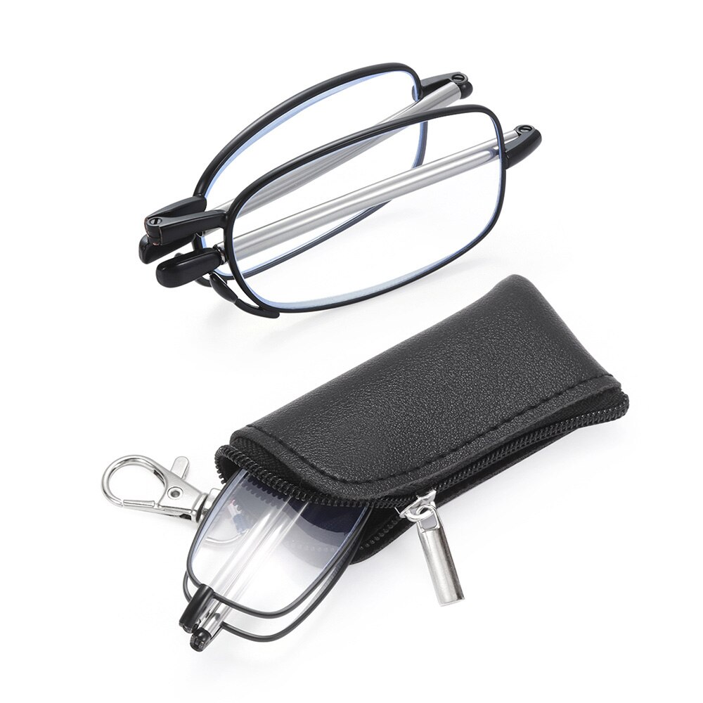1PC Folding Reading Glasses Women With Case Portable Metal Telescopic Rotation High-definition Men Presbyopia Eyeglasses+1.0~4.0: PURPLE / +400