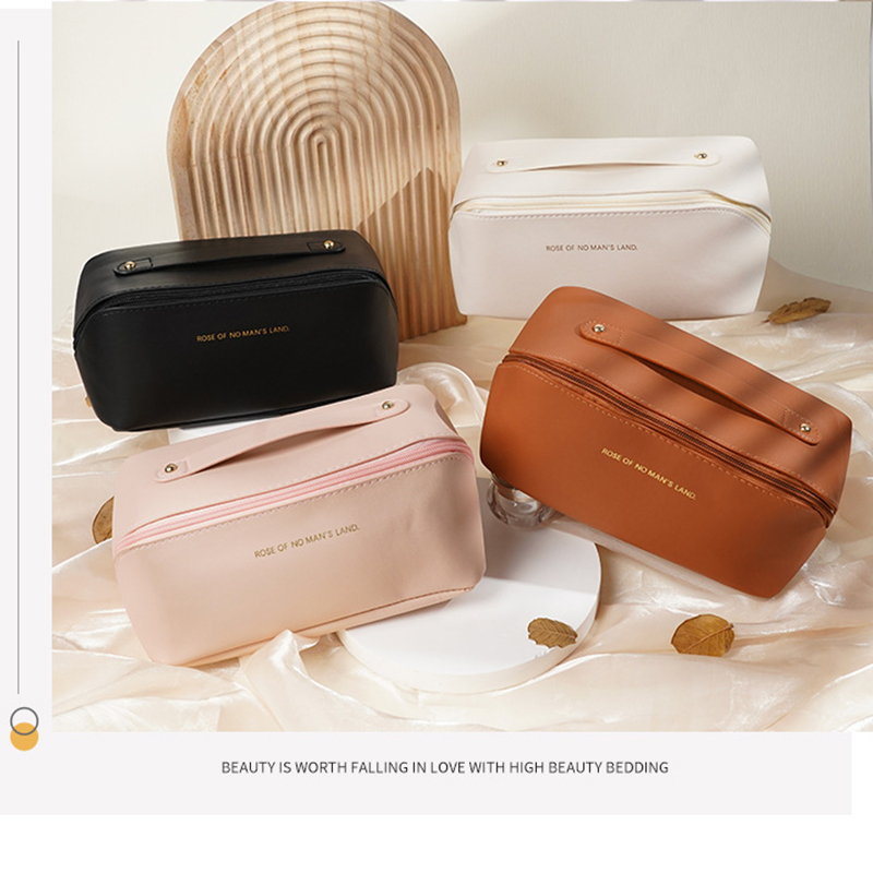 Bolsa de cosméticos para maquillaje, kit de aseo femenino de gran capacidad, estuche de viaje con cremallera, bolsa de almacenamiento, caja organizadora de lujo para mujer: Castaño