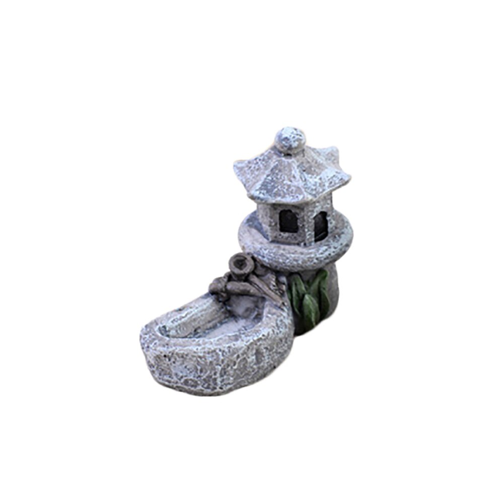 Mini fyrtårn vandbrønd figurer miniature håndværk fe haven kabine mos terrarium diy ornament haveindretning: Grå