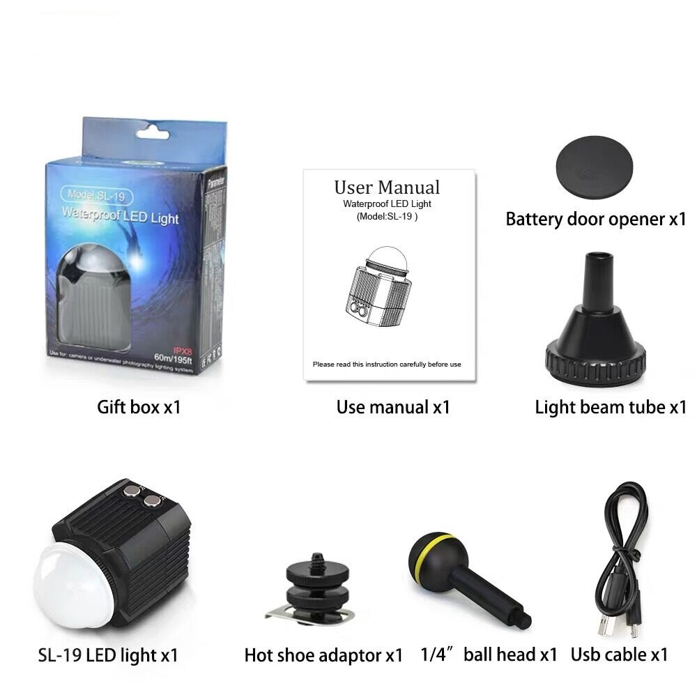 Onderwater Camera Flash 60M Waterdichte Duiken Vulling Licht 2000Lm Voor Hero 7 6 5 Actie Video Camera &#39;S Accessoires