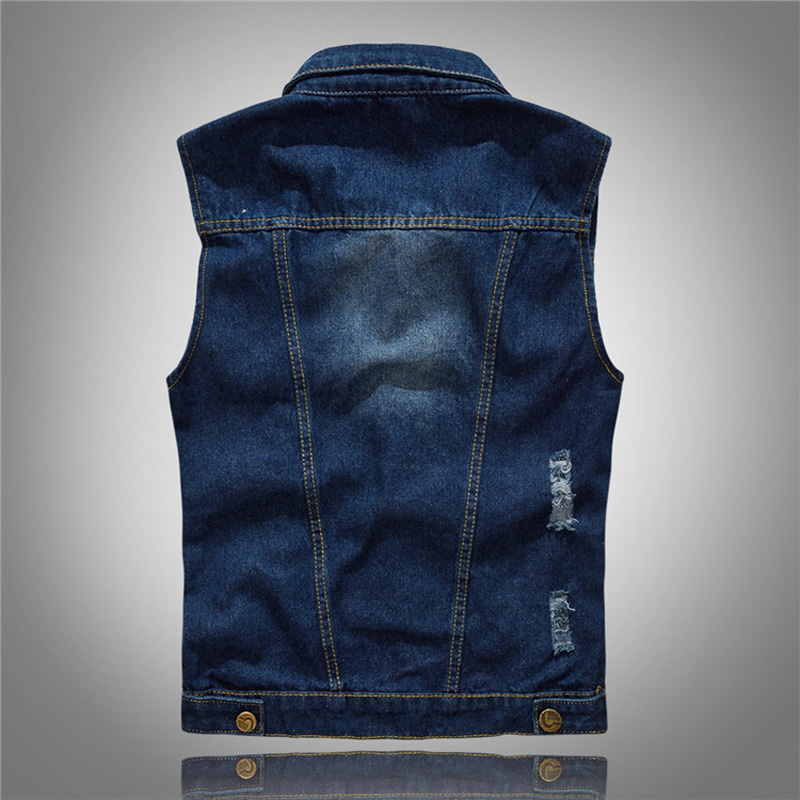 männer Denim Weste Vintage Sleeveless Gewaschen Jeans Weste Mann Vintage Cowboy Zerrissene Jacke Männlichen Weste 5XL