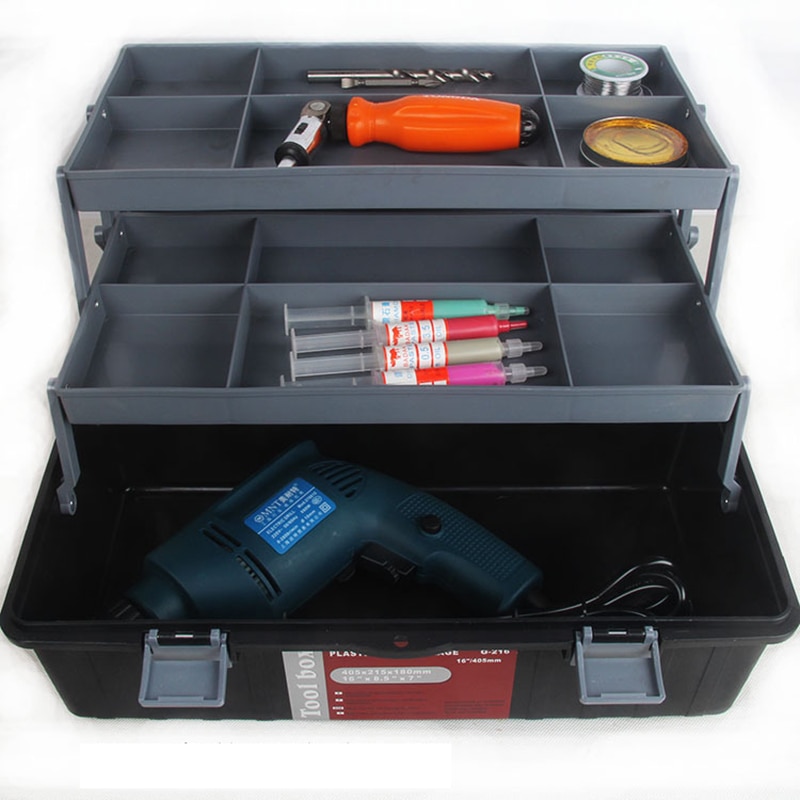 16 inch Portable Tool Box Three Layers Tools Organizer Large Storage For Tools Components Plastic Toolbox Car Repair Box