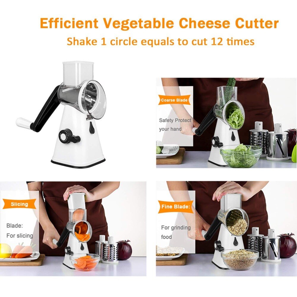 Premium 3 in 1 Multifunctional Rotary Mandoline Slicer, Vegetable Cutter slicer &amp; shredder, Veggie Spiralizer, Nut Shredder, Veg
