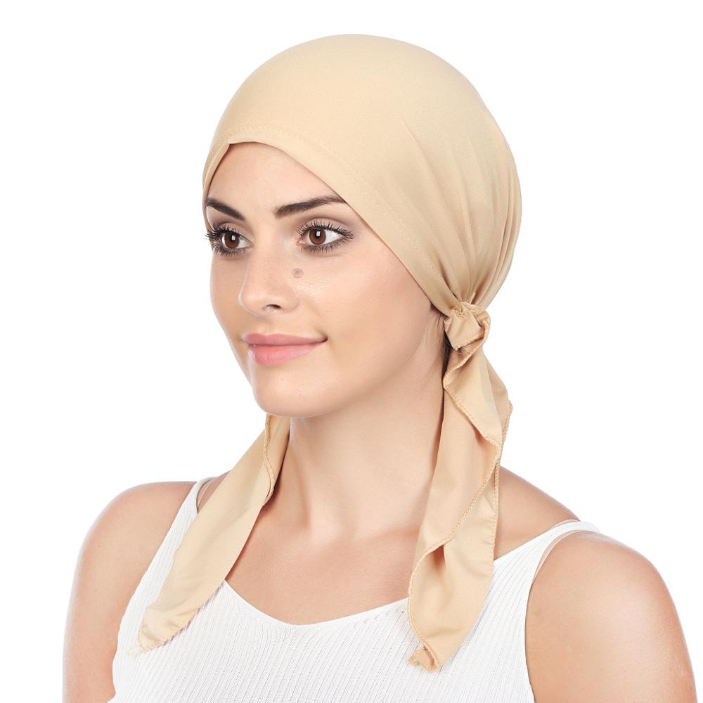 Gorro de hijab musulmán para mujer, pañuelo árabe para la cabeza, listo para usar, turbante, color sólido: 1