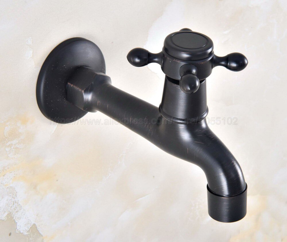 Zwarte Olie Gewreven Messing Cross Handvat Muurbevestiging Mop Zwembad Water Tap Kraan Enkel Handvat Koud Water Kraan zav346