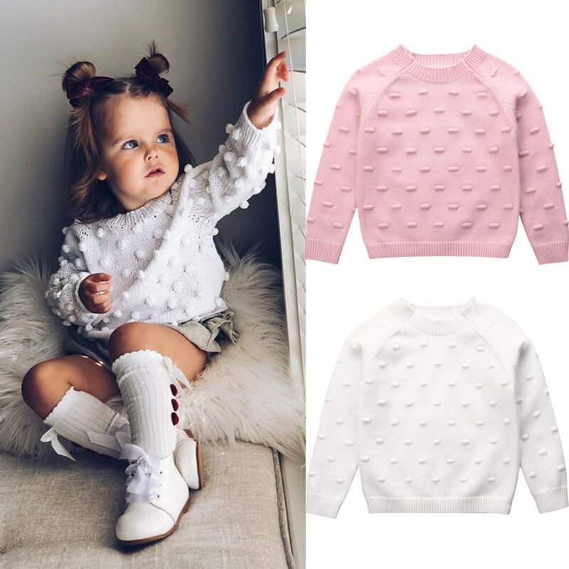 Kids Toddler Infant Baby Girls Knitted Cotton Sweater Long Sleeve O-Neck Pullovers Autumn Winter Clothes 1-5 Years