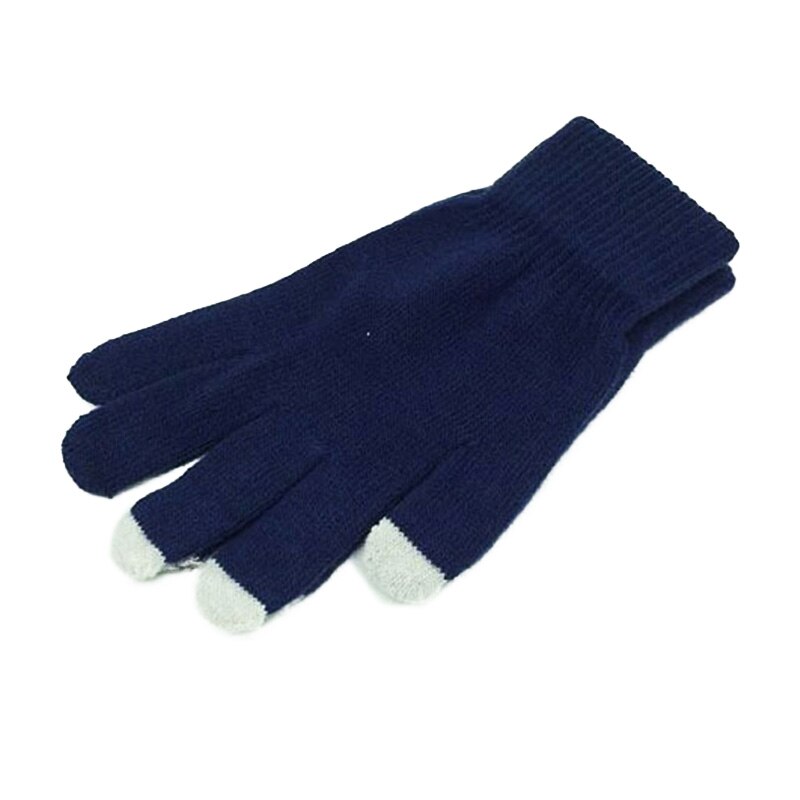 Kvinder mænd vinterhandsker uldstrikkede vanter unisex touch screen handsker varme damer helfinger stribe handske: Stil 2 marineblå