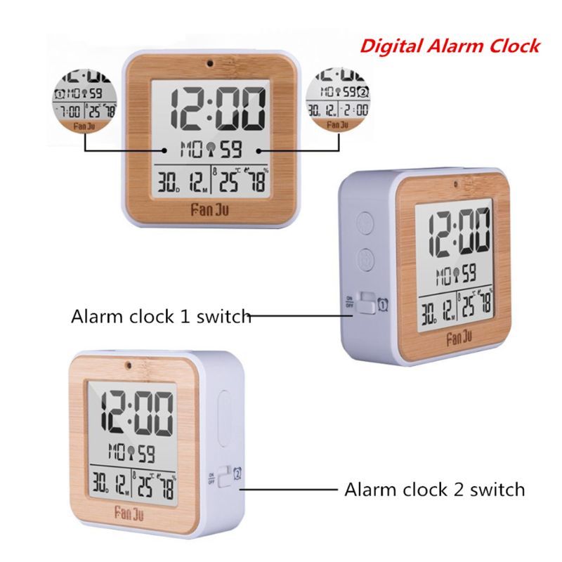 DCF Radio Controlled Digital Dual Alarm Clock Thermometer Hygrometer Automatic Backlight Table Alarm Clock