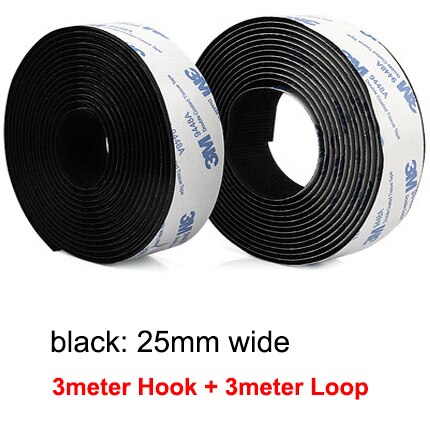 3M/Pair Self Adhesive Hook and Loop Fastener Tape 3M Hook Adhesive Tape Double Sided Sticker Carpet Gripper Pad Wall Mounting: 25mm black