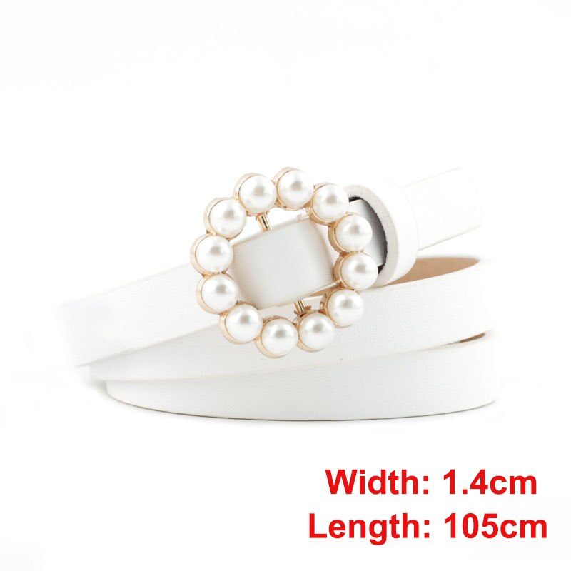 Pearl round pin buckle women simple ladies trend leather belt for women's youth brand belt