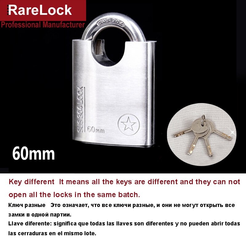 304 Stainless Steel Padlock Waterproof 4 Keys Lock 40-60mm for Outdoor Cabinet Gate Door Boat Hardware Rarelock MS426 a: 60mm Different key