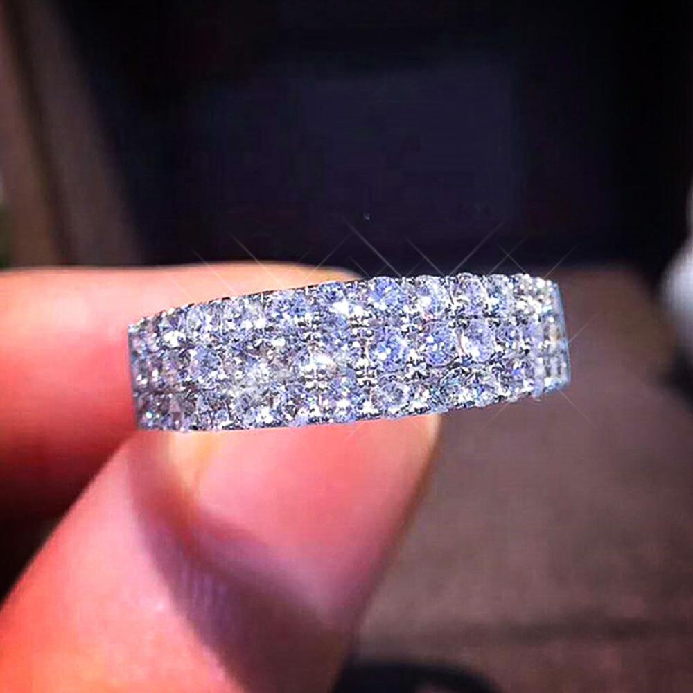 Moda donna abbagliante tre file bianco AAA Cubic Zirconia sottile anello di barretta per le donne di fidanzamento Wedding Band anello di alta qualità