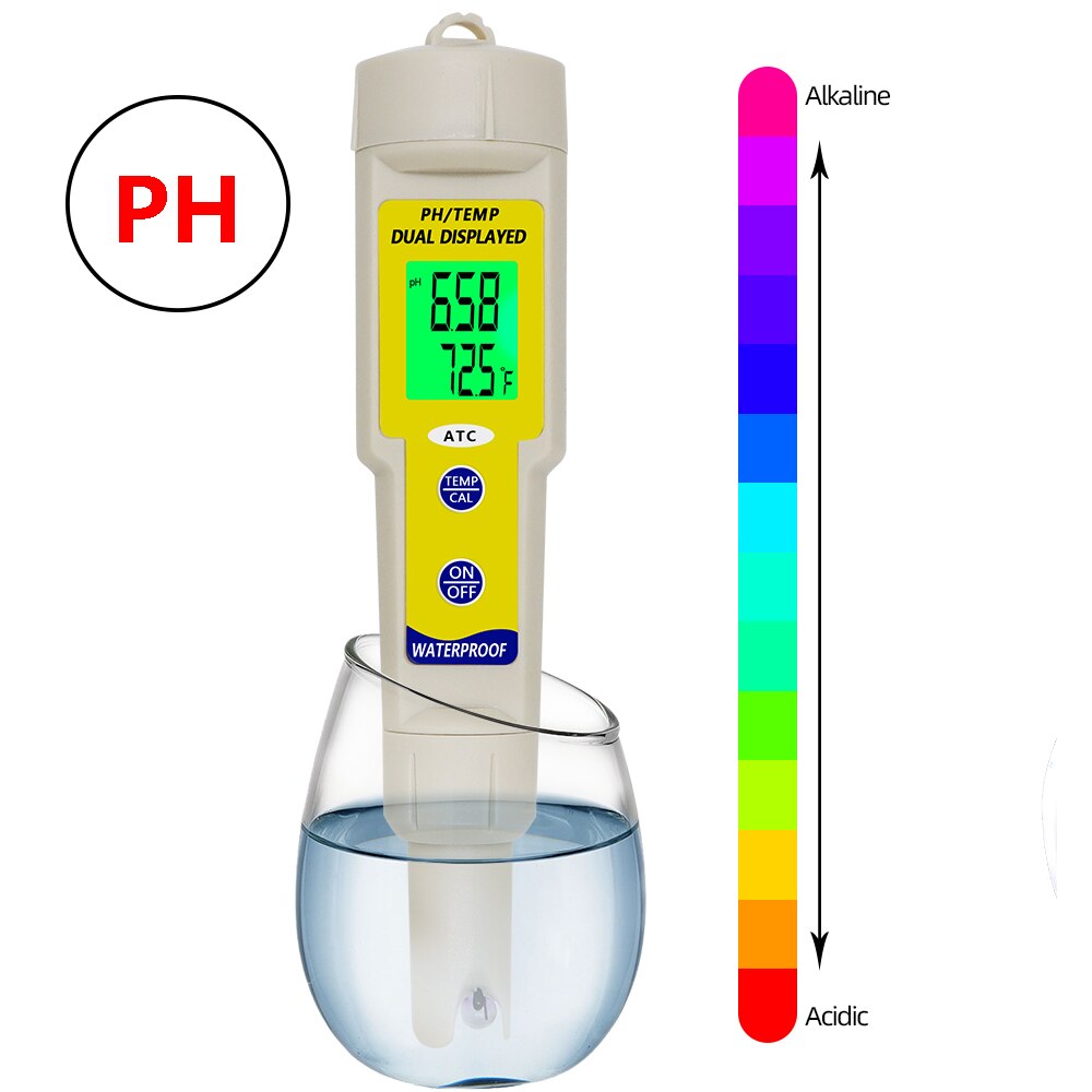 Digital PH Meter Acidity Tester Temperature Monitor Thermometer Acidometer Aquarium Water Monitor Pool Purity Detector: With Backlight