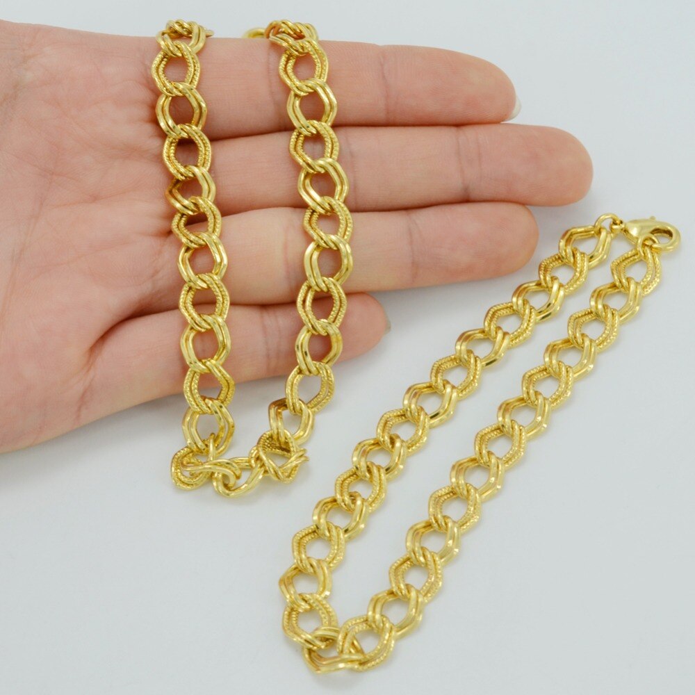 Anniyo Dunne Ketting Armbanden voor Vrouwen, Goud Kleur Afrika Sieraden set (50cm Kettingen, 21cm Armband) #040006