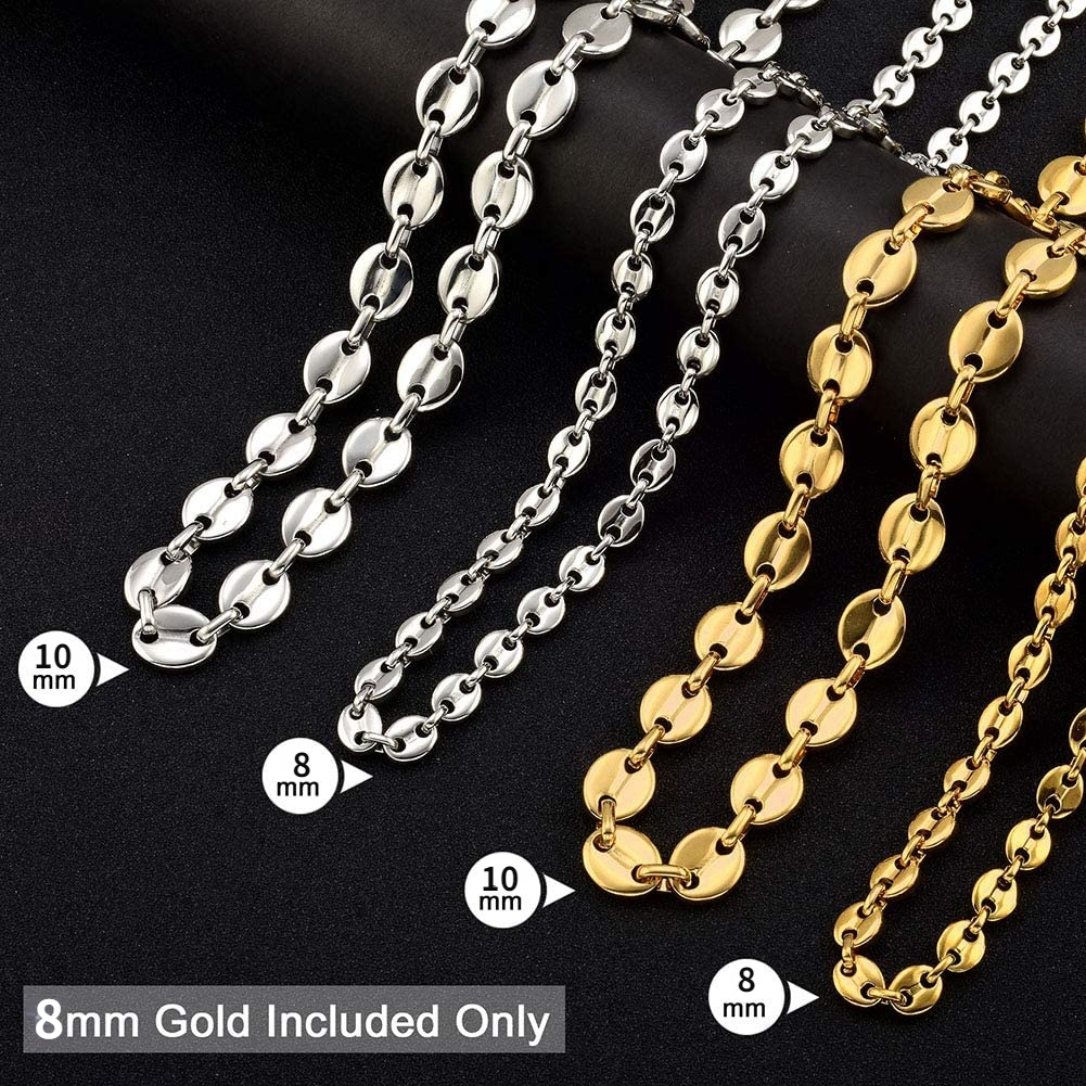 Roestvrijstalen Koffieboon Ketting Sieraden Curb Ketting Voor Mannen Vrouwen 8Mm 10Mm 18Inches 24inches 30Inches Usenset