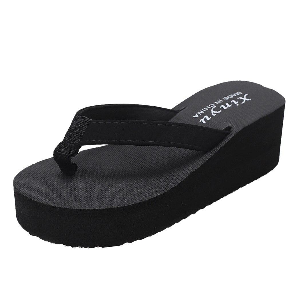 Sandales de plage à semelles compensées antidérapantes pour femmes, chaussures à la décontractées, sandales de plage, donna chanclas mujer,: BK / 35