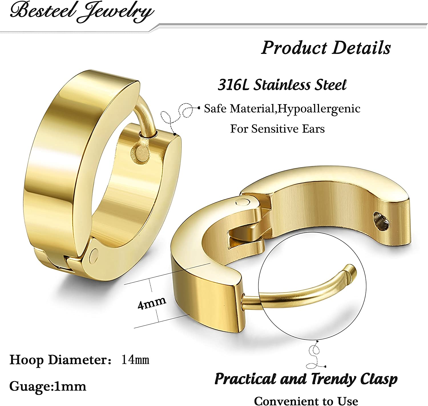 9 Pairs Stainless Steel CZ Stud Earrings Hoop Earrings Gauge Earrings Set for Men Women piercing earrings