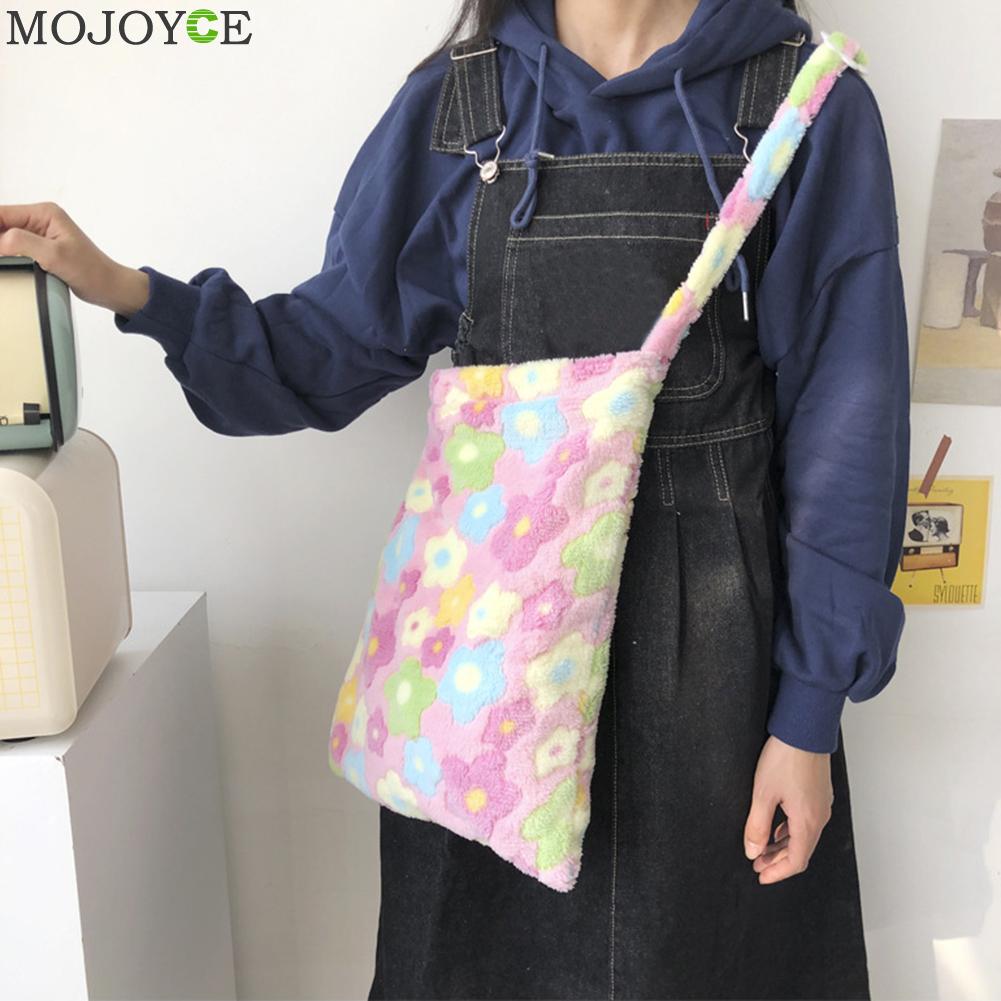Flower Shoulder Bag Women Soft Plush Large Capacity Totes Handbag Travel Daily Messenger Crossbody Pouch