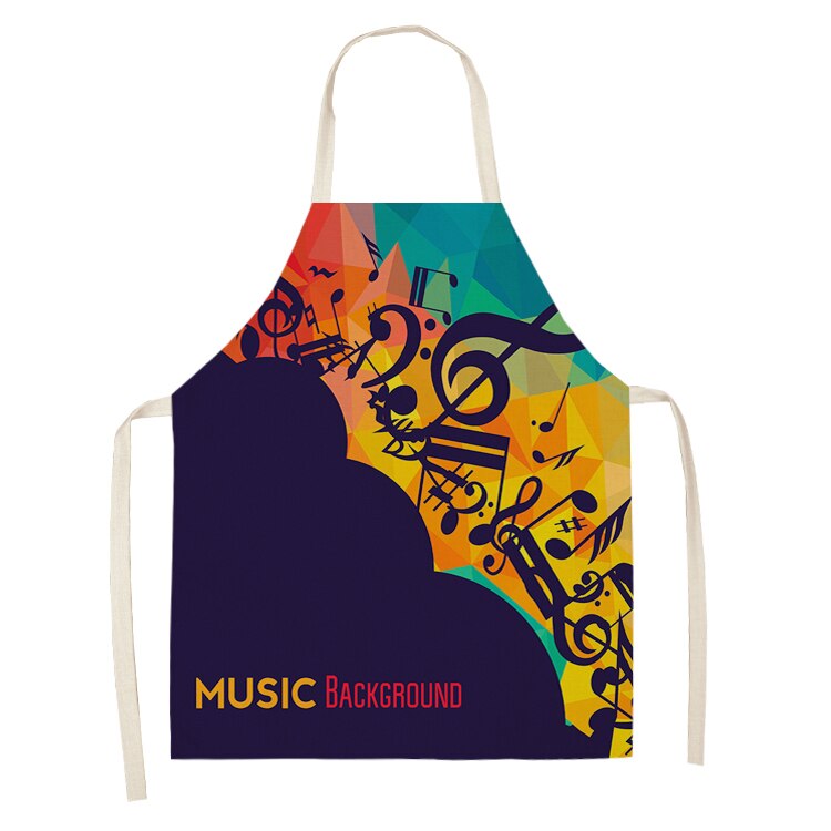 Music Note Kitchen Sleeveless Aprons For Women Cotton Linen Bibs Household Cleaning Pinafore Home Cooking Apron 53*65cm WQL0195: 2WQ-WQL0195-15