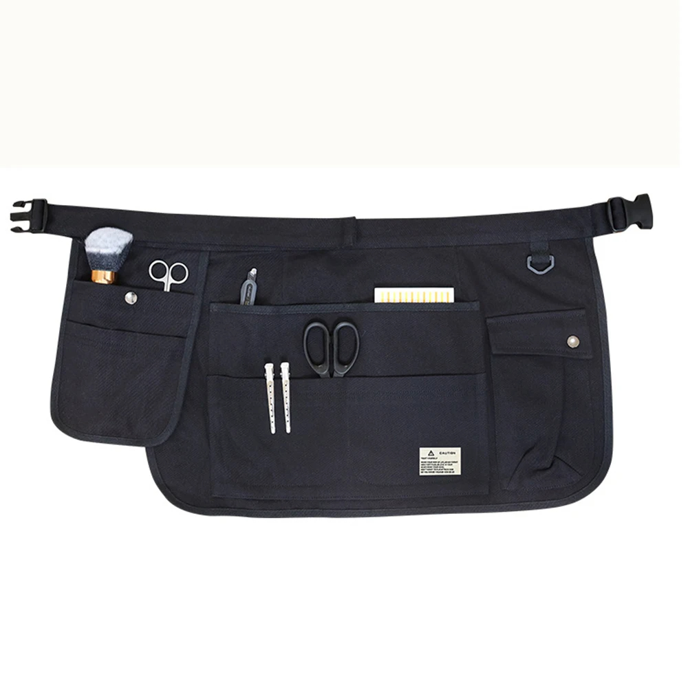 Delantal de media cintura a la , delantal ajustable de lona con múltiples bolsillos, herramienta de peluquero hortícola, delantal de cintura para hombres y mujeres: Negro