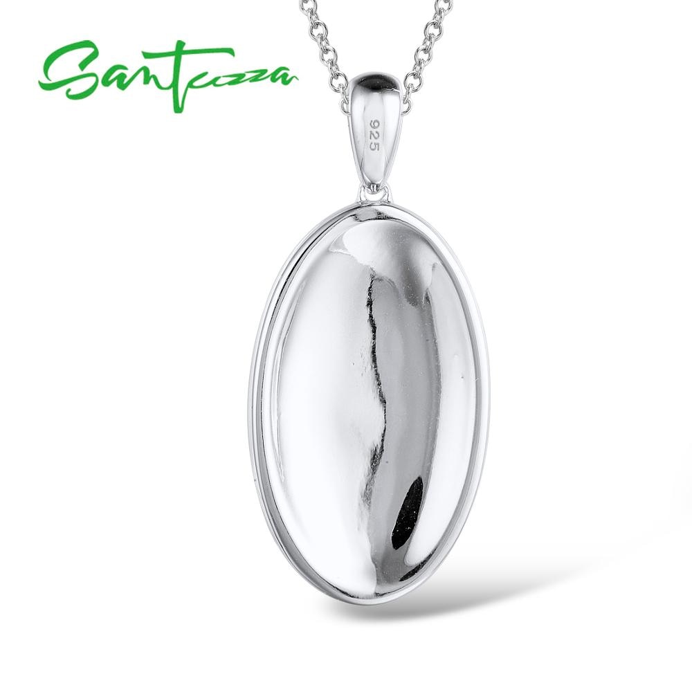SANTUZZA 100% 925 Sterling Silver Pendants For Women Oval Colorful Handmade Enamel Character Trendy Delicate Fine Jewelry