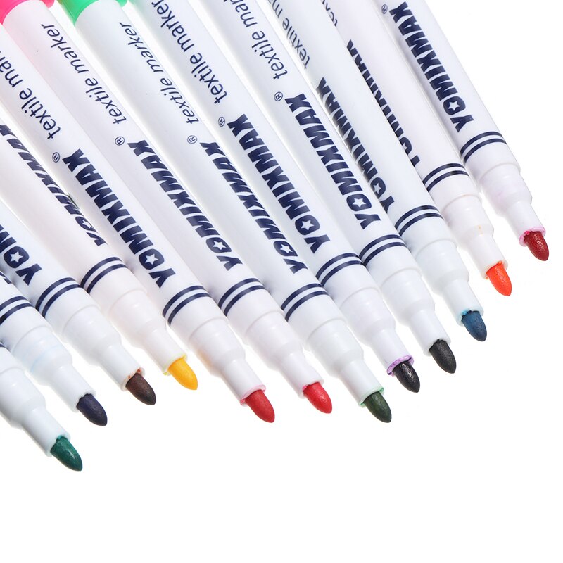 Stylo de peinture sur tissu coloré, marqueur Permanent de tissu pour T-shirt et vêtements, outil de peinture pour enfants à l'école, 12 pièces