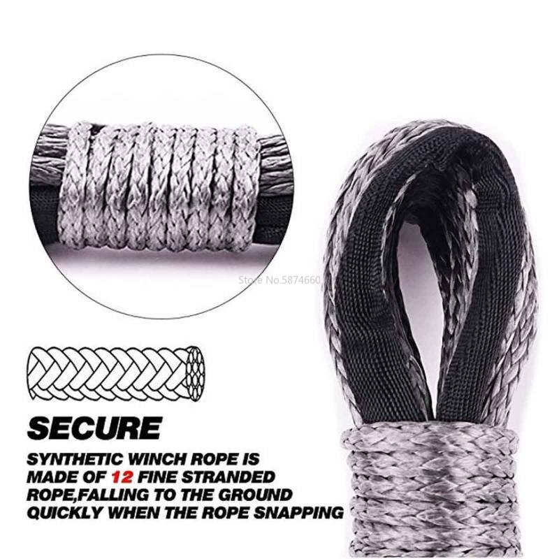 Winch Rope String Line Cable with Sheath Gray Synthetic Towing Rope 15m 7700LBs Car Wash Maintenance String for ATV UTV Off-Road