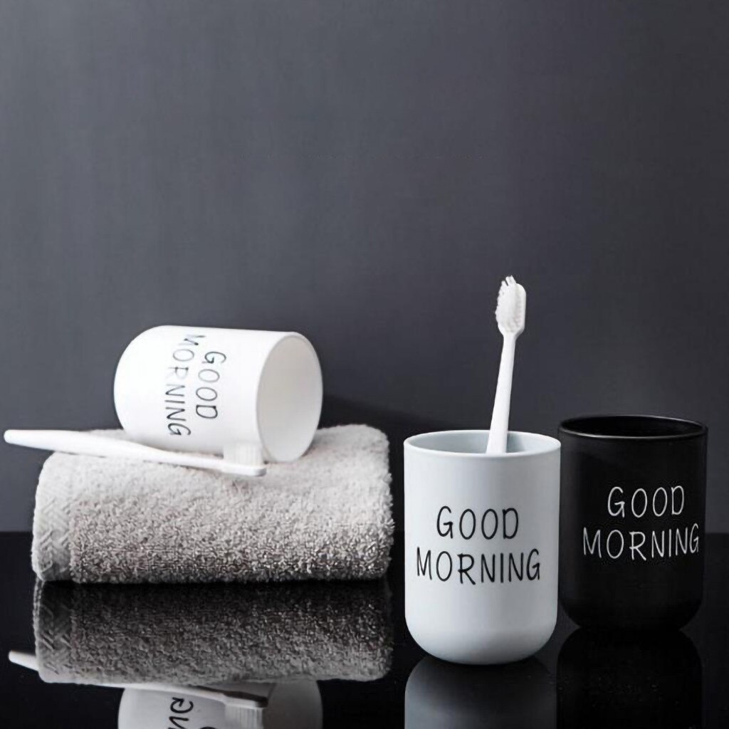 Simple Nordic Travel Portable Washing Cup Bathroom Plastic Toothbrush Holder Good Morning Storage Organizer Cup Bathroom Sets