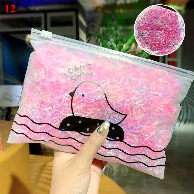1000 Pcs/Set One Time Mini Rubber Bands Kids Headwear Women Hair Bands Scrunchie Hair Rope Braiding Transparent Hair Accessories: 12