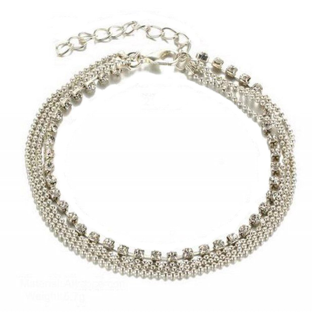 Original Anklet Multi Layer Silvers Crystal Ball Bracelet Anklet Ankle Foot Chain Women Jewelry Prata Ankle Bracelet Silvers#30
