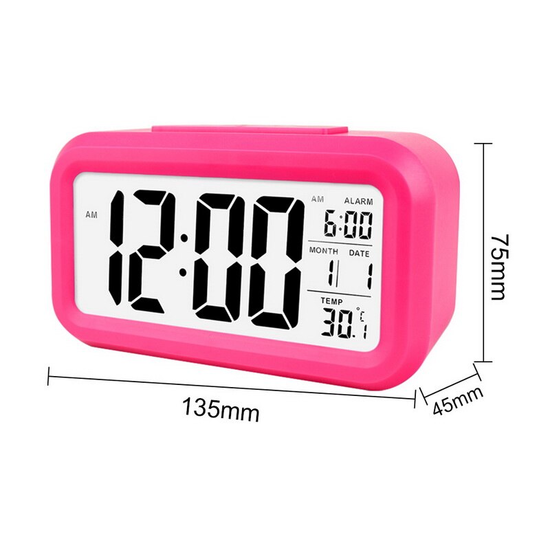 LED Digital Alarm Clock Time Date Large Display Backlight Display Temperature Electronic Calendar Snooze Function Desk Clocks: pink