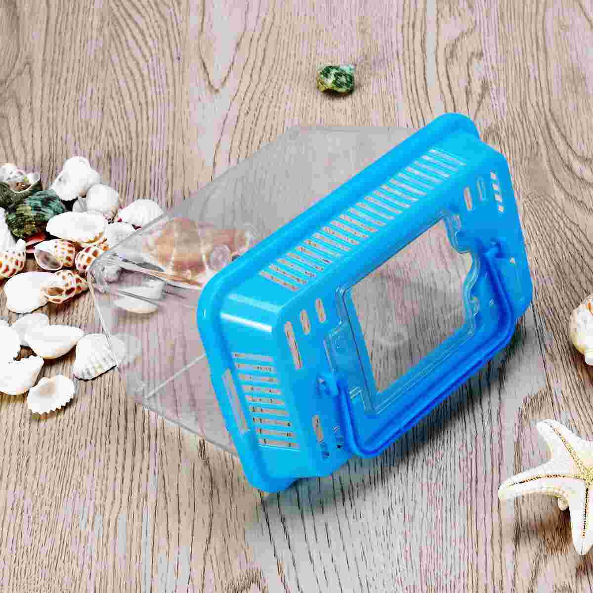 Mini Fish Tank Plastic Handheld Fish Tank for Turtle and Pet Fish (Red - Lid for Random)