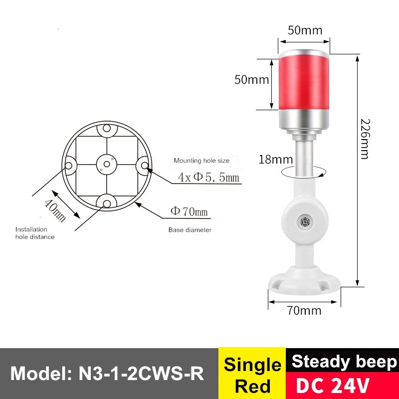 LED Stack Lamp 24V Industrial LED Signal Tower Alarm Caution Light With Buzzer Safety Foldable Warning Light for Machine Tool: N3-1-2CWS-R