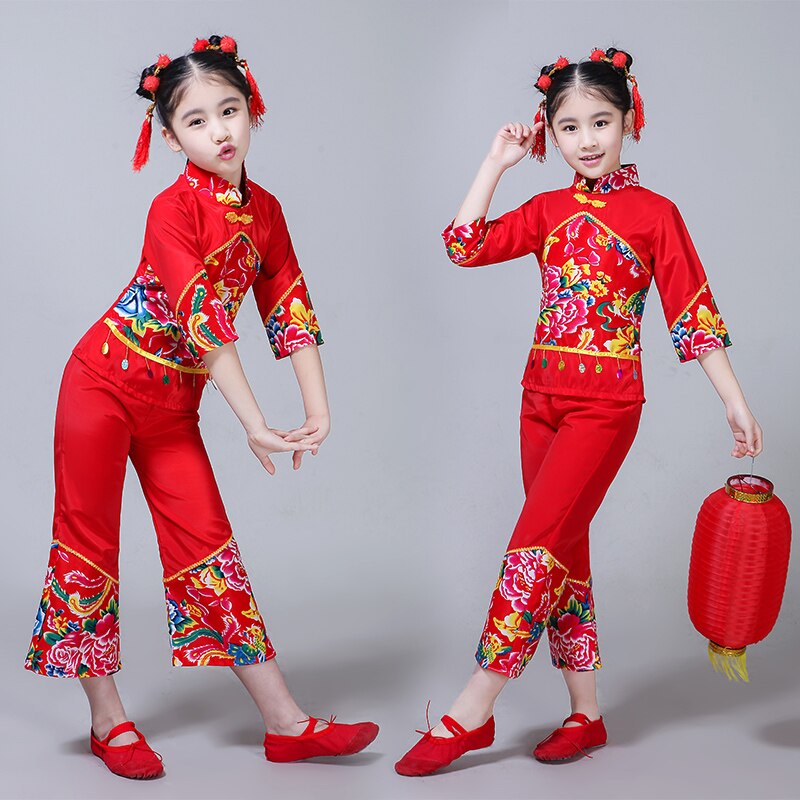 Chinese Folk Dancing Costume Girls Yangko Clothes Modern Drum Dance Performance Wear Fan Dance Outfits Year Hanfu Suit: red Girls / XS