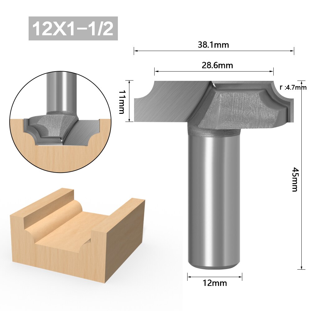 1PC 1/2&quot; 12mm Shank 1&quot; Radius Flat Bottom Bit Horizontal Crown Router Bit door knife Woodworking cutter: 12X38.1