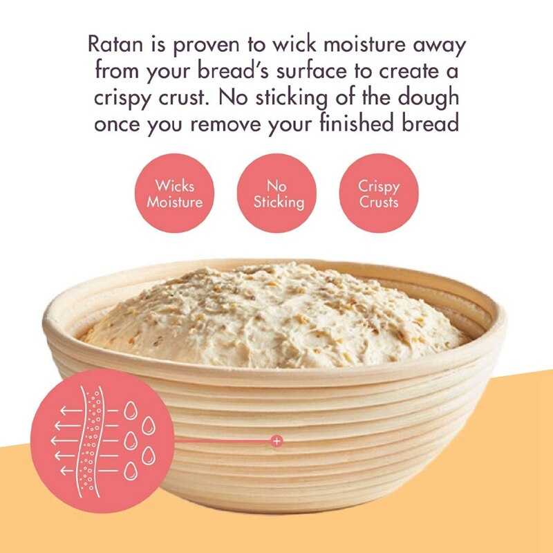 Bread Banetton Proofing Basket - Handcrafted 100% Natural Premium Rattan Proving Baskets and Silicone Brush Set
