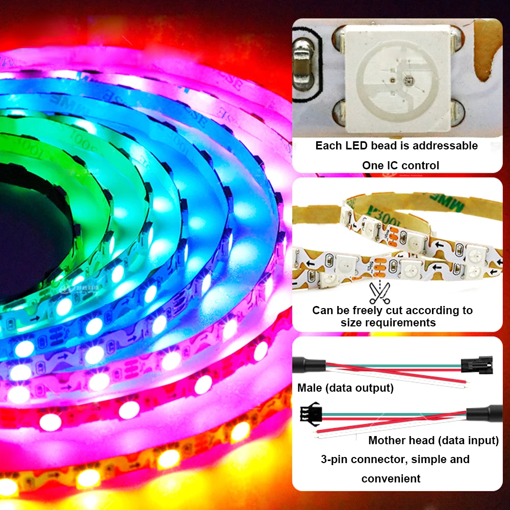5Meter Ws2812/Sk6812 Flexibele S Vorm Led Strips Licht Voor 60/84Leds/M 6Mm Adresseerbare Full Color Rgb Led Pixels Tape Dc5/12V