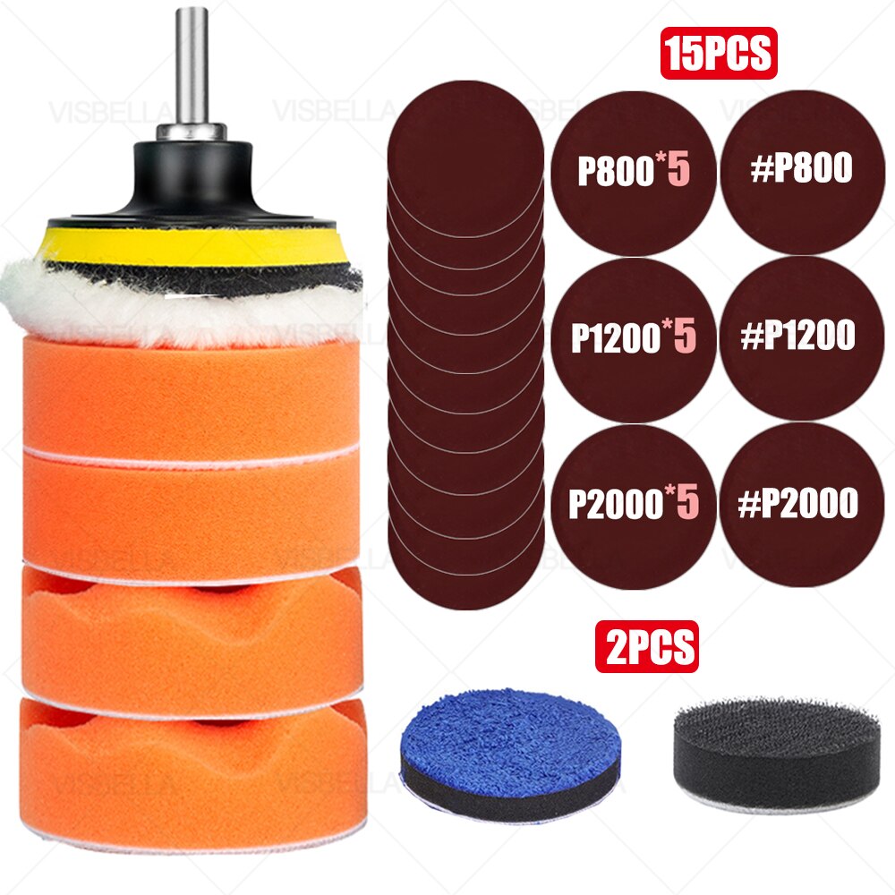 3Inch Car Polishing Kit Sponge Foam Pad Auto Headlight Wheel Polisher Polishing Refurbish Abrasive Disc Sandpaper Buffing Pads: package  8