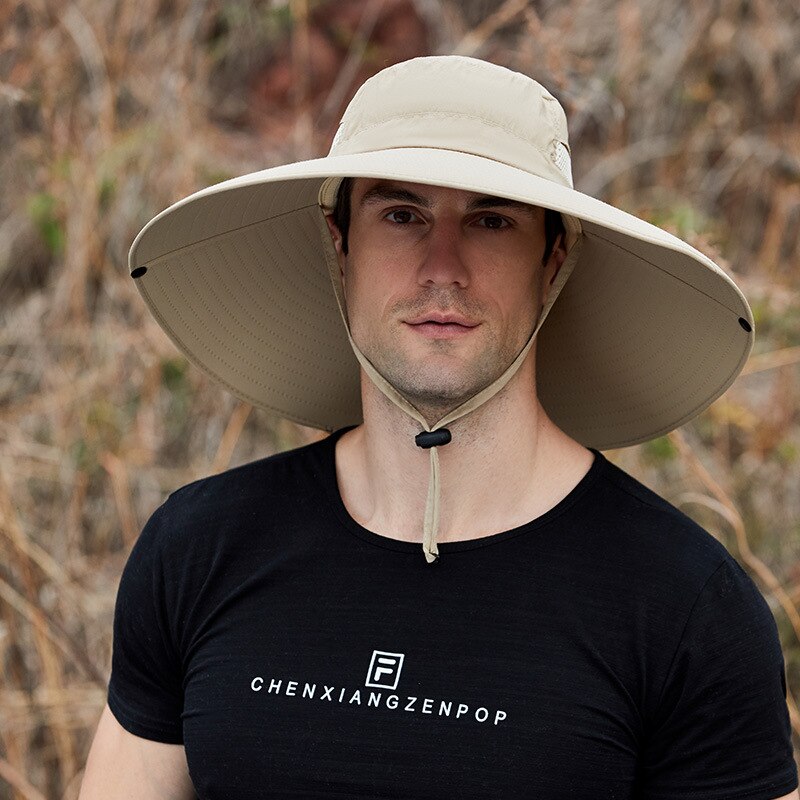 Removable Summer Sun Foldable Cowboy Hats Big Brim Caps Outdoor Anti-UV Fishing Hat Face Neck Protection Breatha Bucket Hat: khaki hat