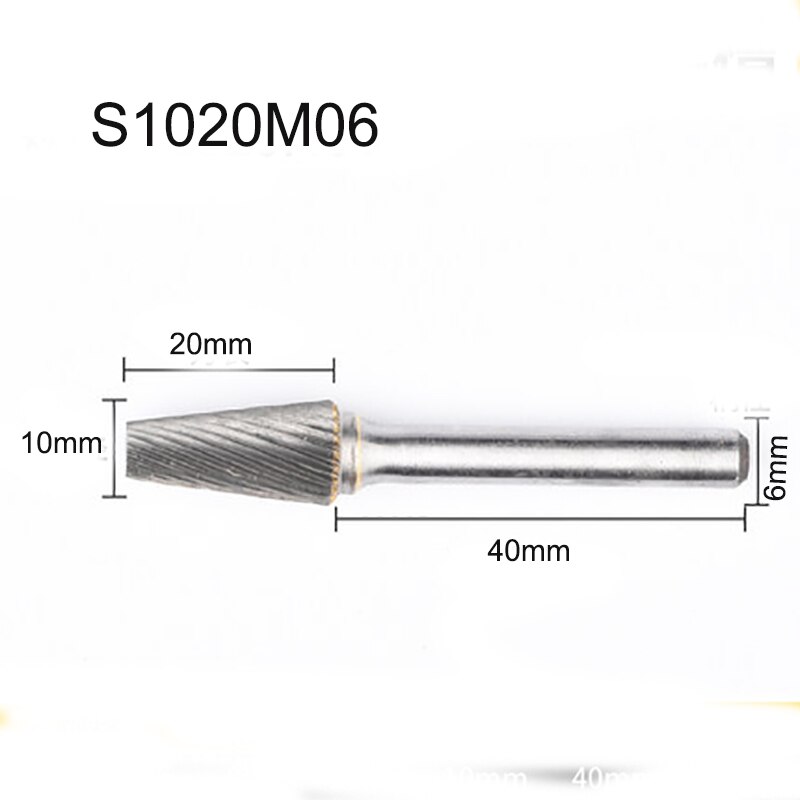Conical Flat Head Hard Tungsten Steel Wood Carving Tool Grinding Head Milling Cutter S-shaped Rotating Cutter Single Slot: S1020M06