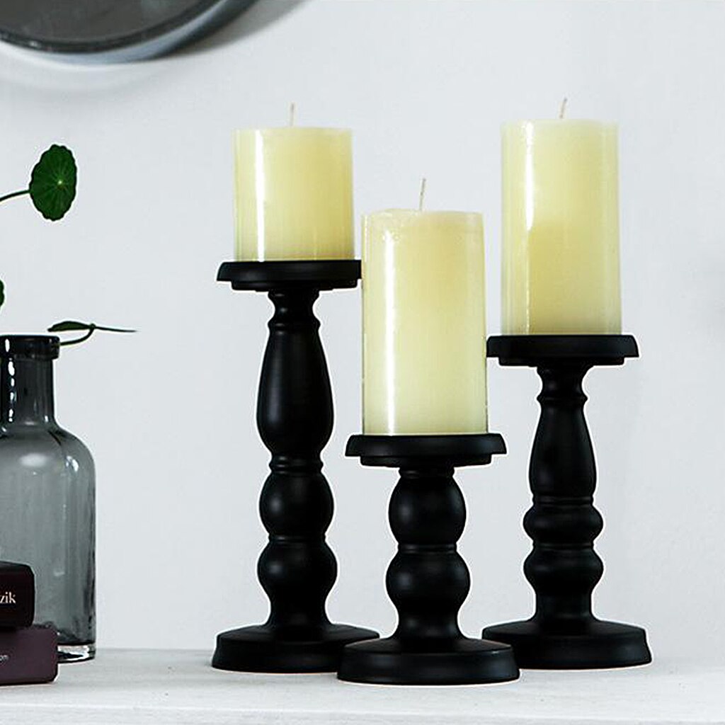 Black Simple Retro Iron Candlestick Pillar Candle Holder for Dining Home Decor Accents