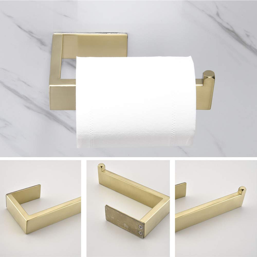 Luxury Clothes Hook, Paper Towel Holder, Towel Bracket and Towel Bar Economical 4-Piece Accessories Set Gold Brushed 3M Adhesive