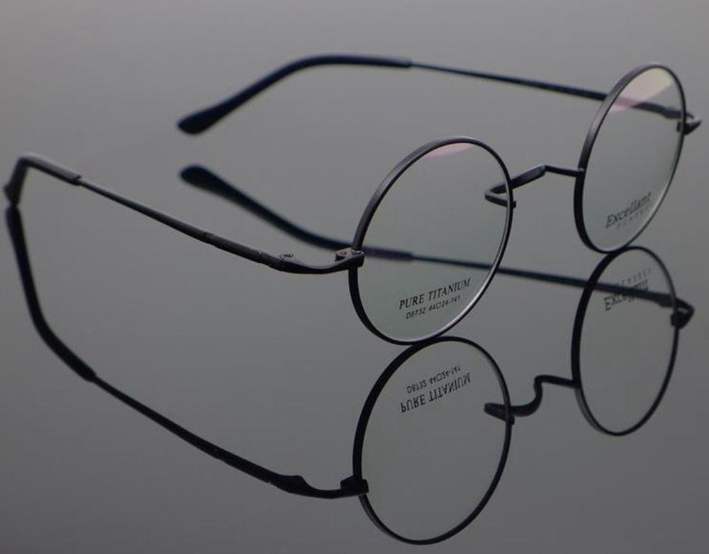 Vintage briller runde 44mm titanium briller stel mænd briller kvinder briller recept rx stand: Sort