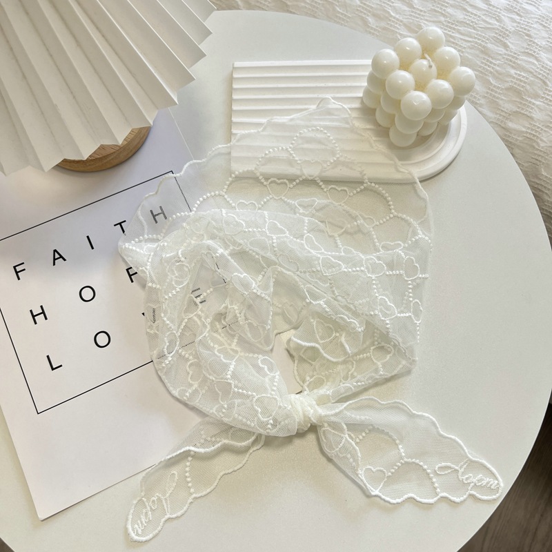 Bufanda de seda pequeña de encaje de Color para mujer, bufanda larga que combina con todo, bufanda de carpeta Triangular decorativa, protección para el cuello, cinta para el cabello de amarre: Morado